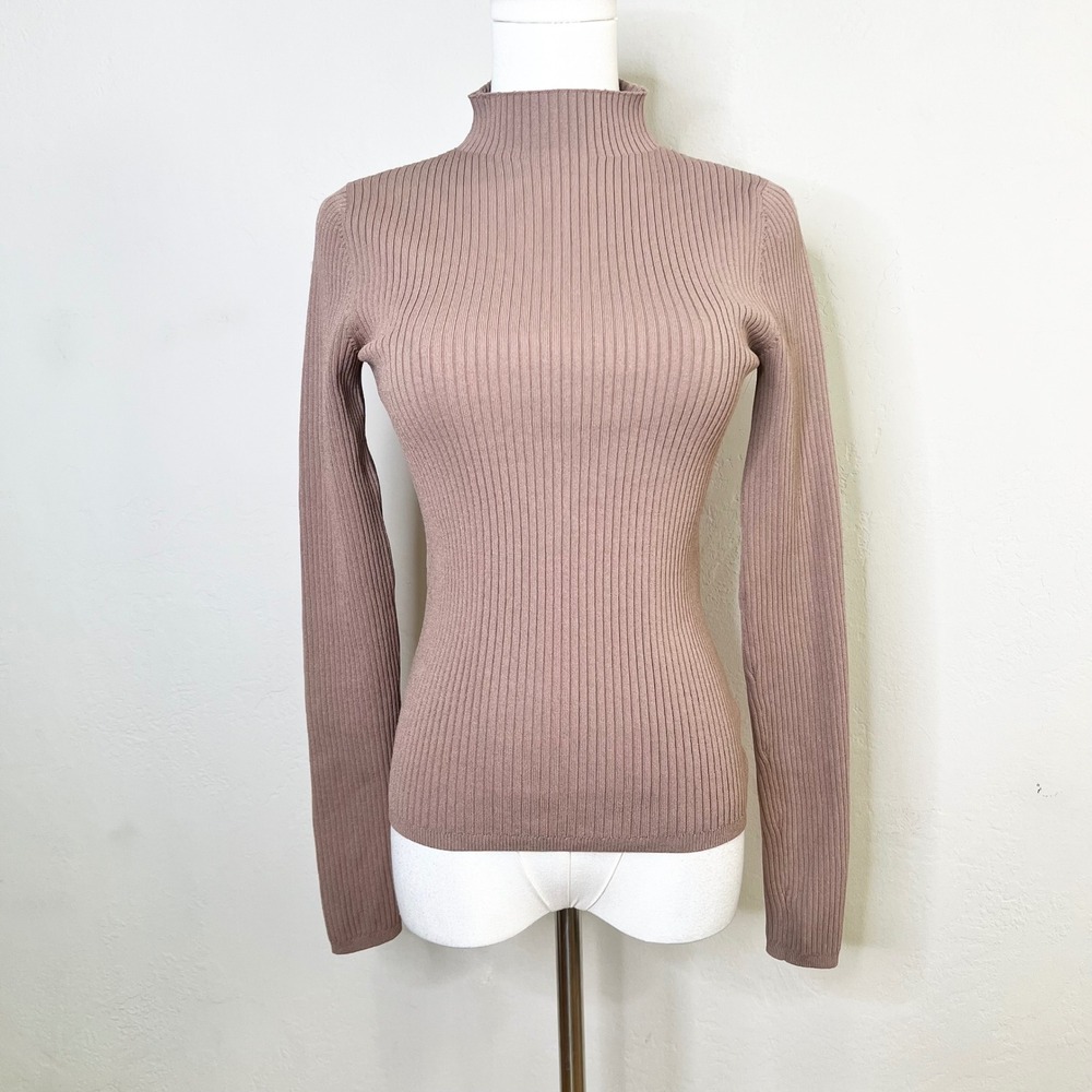 Aritzia Babaton Amer Sculpt Knit Mock Neck Long Sleeve Top Brown XXS NEW